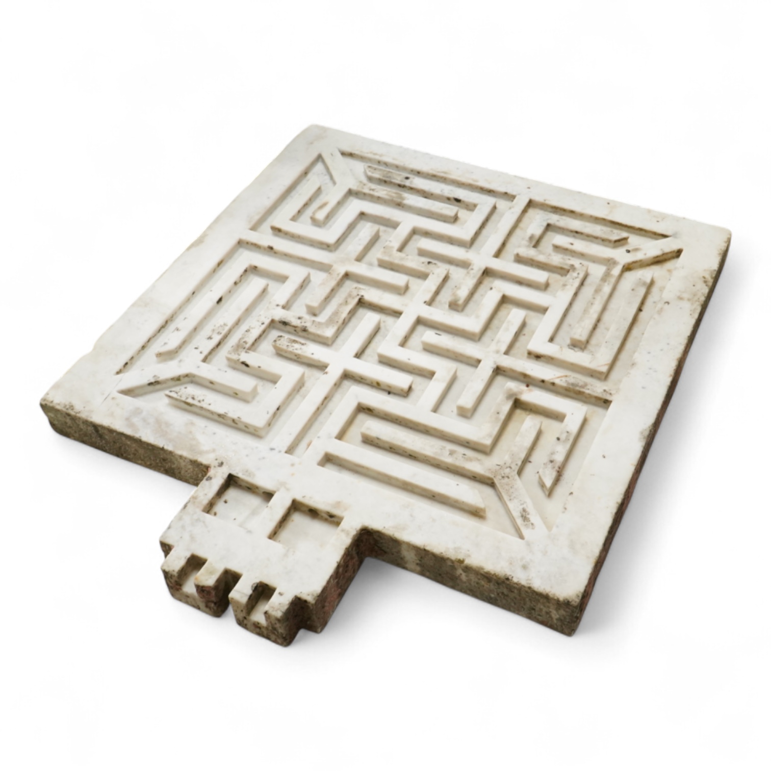 An 18th century Indian white marble rain catcher water maze or labyrinth, 72cm x 61cm